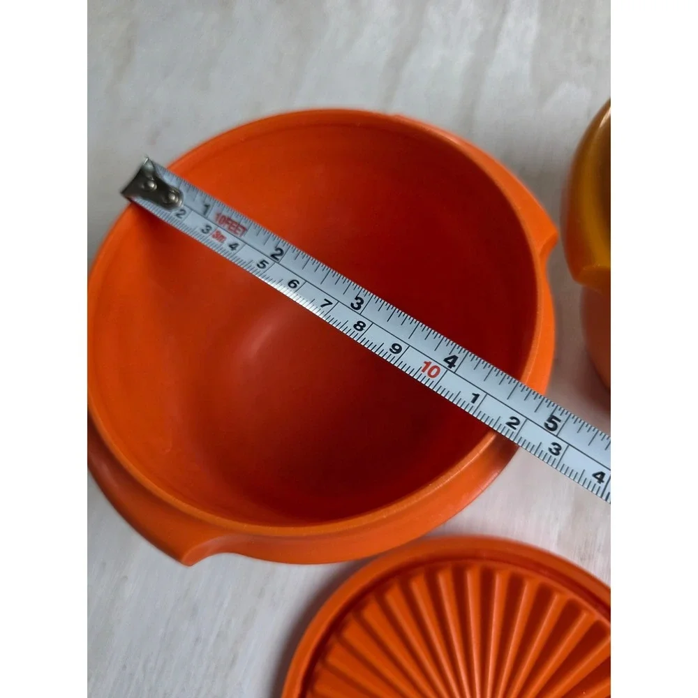 Vintage Tupperware Servalier Bowls 886 Orange Yellow Sunburst Lids 2pc Set 70s